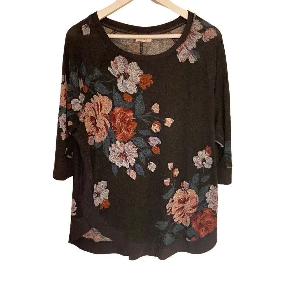 Maurices size 14 3/4 sleeve floral black blouse